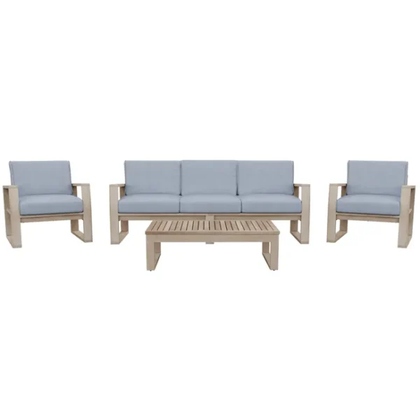 Conjunto jardim relax mesa e 3 sofás comfort acácia Solaris Naterial