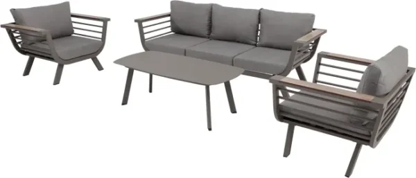 Conjunto de jardim relax 3 sofás e mesa alumínio madeira Neckar Naterial