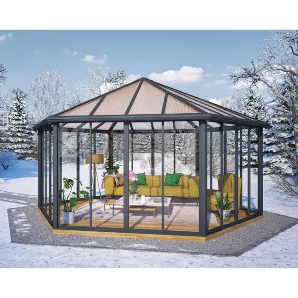 Cenador Cerrado Garda Gazebo Hexagonal De Aluminio Gris Con Vidriado De Policarbonato Bronce Palram - Canopia