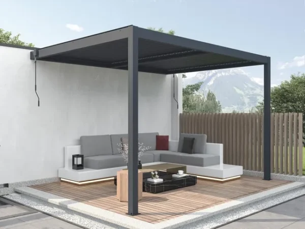 Pérgola adossada bioclimática alumínio com lâminas orientáveis 11,85 m² - MANDELLO