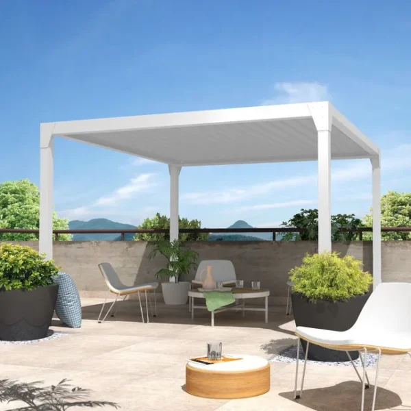 Pérgola bioclimática BERYL auto suportada - Branco - 3,50x4,00 M - Cilindro a telecomando