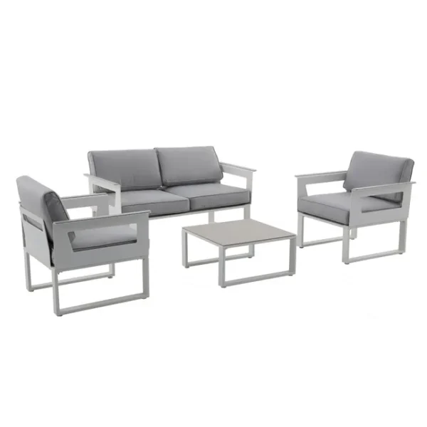 Conjunto jardim relax sofás e mesa alumínio branco Odyssea Naterial