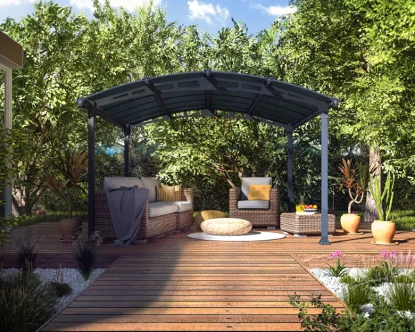 Palram - Canopia Cenador De Jardín Tucson 435X360 Gazebo De Aluminio Gris Con Vidriado De Policarbonato Bronce