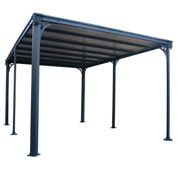 Palram – Canopia Cenador De Jardín Milano 426X309 Gazebo De Aluminio Gris Con Vidriado De Policarbonato Bronce