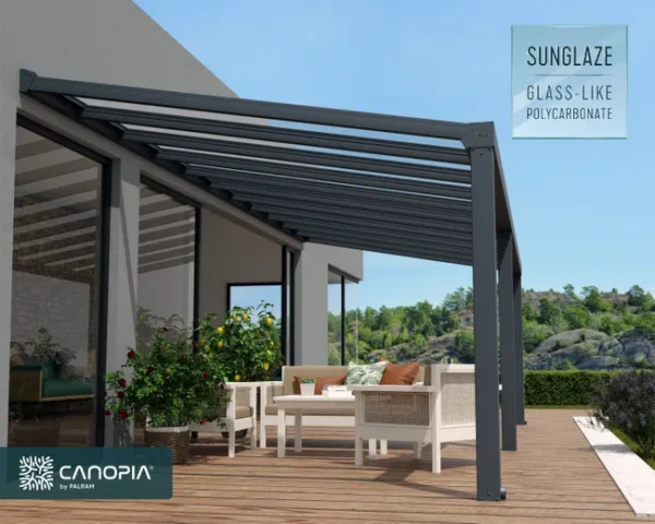 Palram - Canopia | Pérgola Stockholm de alumínio 340X805 cm Transparente Cinzento