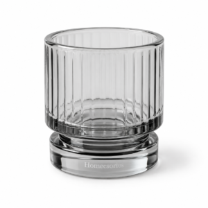 Homecsories Ribbed Glass Candle Holder – Modern Clear Crystal Tea Light & Votive Holder for Table, Shelf & Home Décor