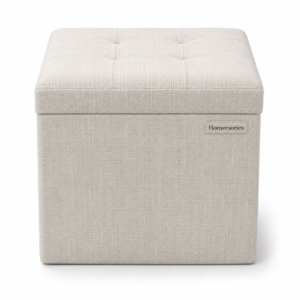 Homecsories Premium Foldable Storage Ottoman Cube – Tufted Linen Seat with Hidden Organizer for Living Room & Bedroom, Beige