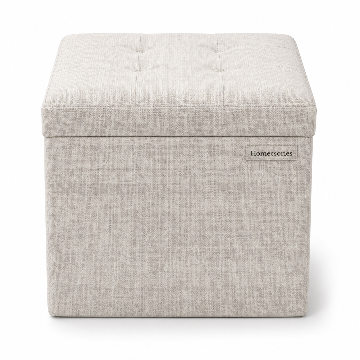 Homecsories Premium Foldable Storage Ottoman Cube – Tufted Linen Seat with Hidden Organizer for Living Room & Bedroom, Beige