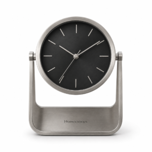 Homecsories Modern Metal Table Clock – Minimalist Silent Quartz Desk Clock with Brushed Steel Finish & Black Dial