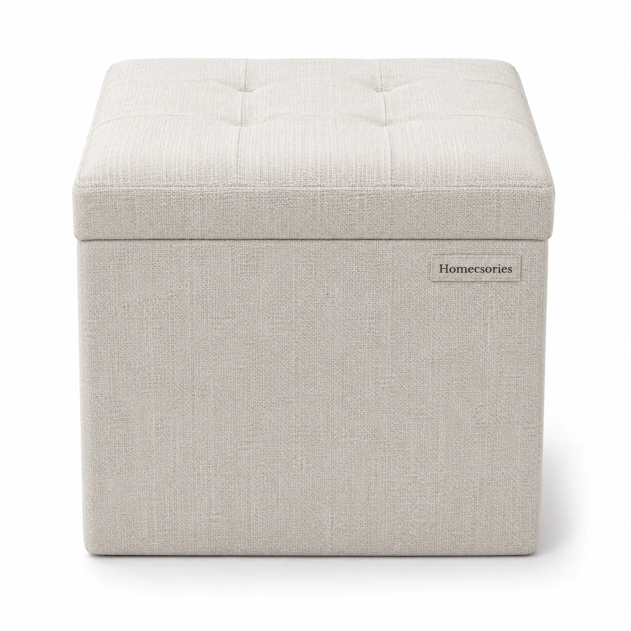 Homecsories Premium Foldable Storage Ottoman Cube – Tufted Linen Seat with Hidden Organizer for Living Room & Bedroom, Beige